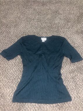 100% Silk Neiman Marcus Exclusive Teal Ribbed Top